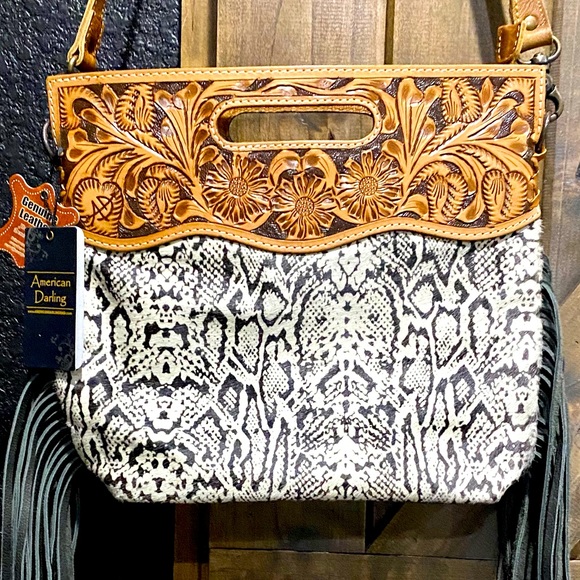 American Darling Handbags - NWT American Darling White&Black Snake Cowhide Bag
